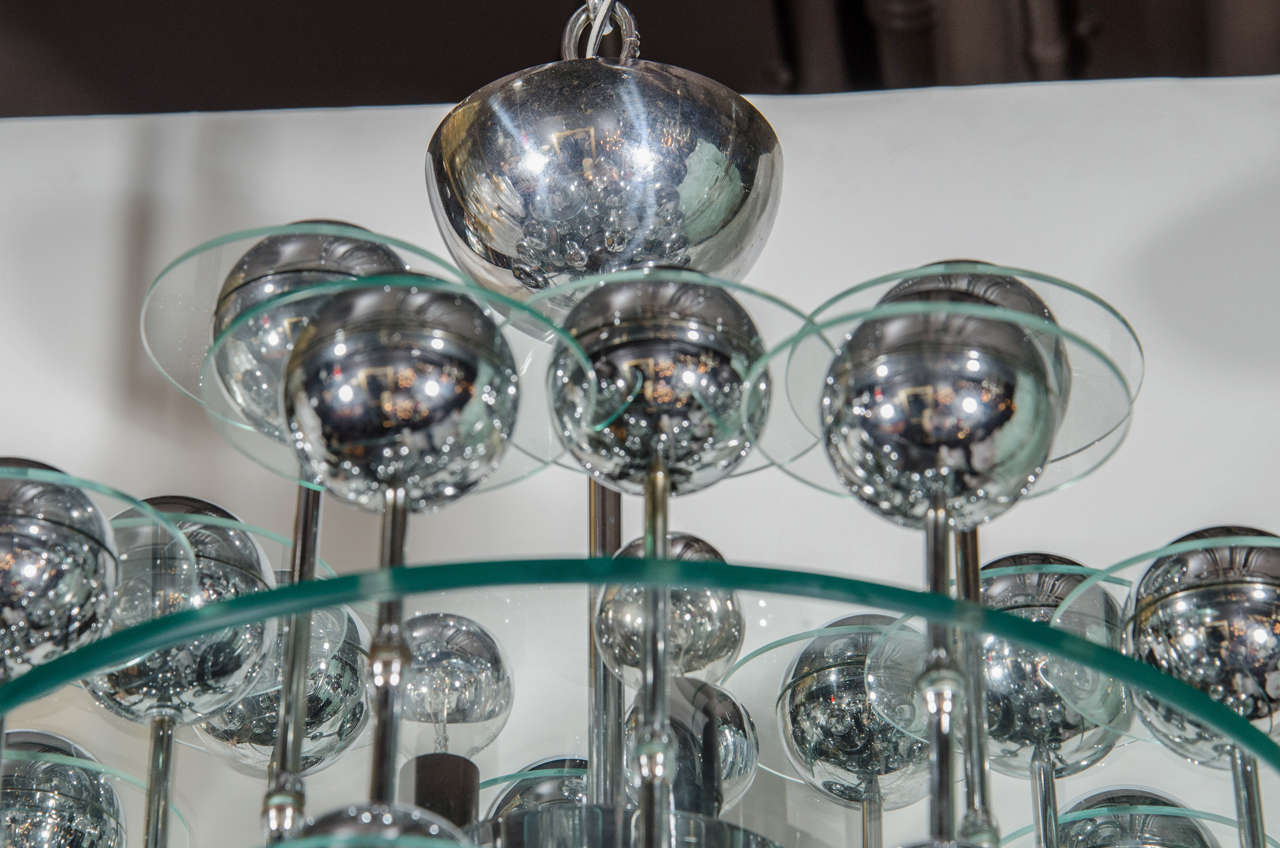 Polished Mid-Century Modern Kinetic Orbital Chandelier with Chrome Spheres, c. 1950's