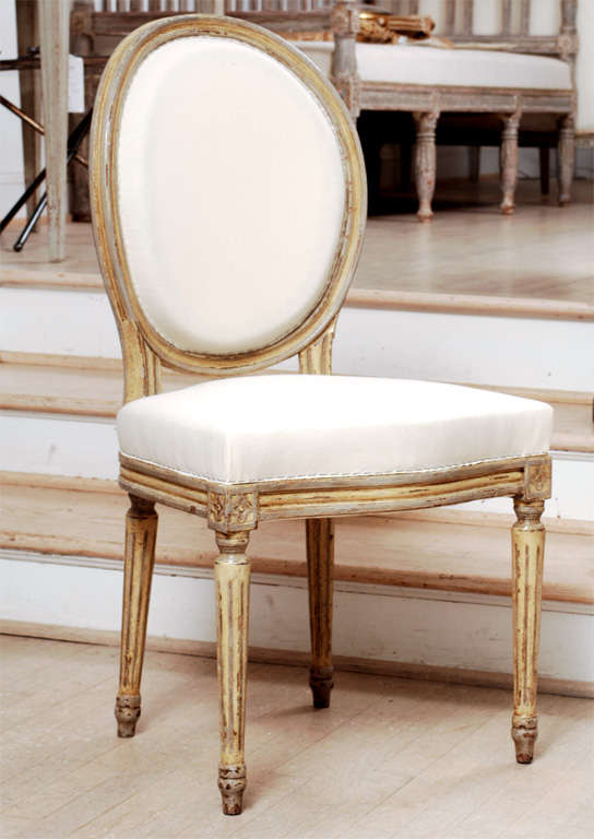 Set of Six Oval Back  Painted Louis XVI Style Dining Chairs
