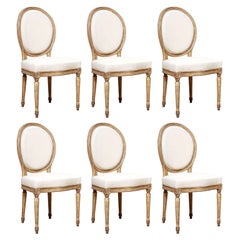 Set of Six Oval Back  Painted Louis XVI Style Dining Chairs