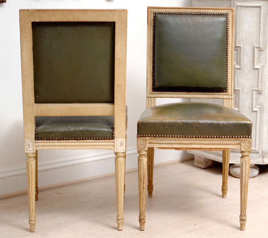 French Set of 8 square back painted Louis XVI Style dining chairs