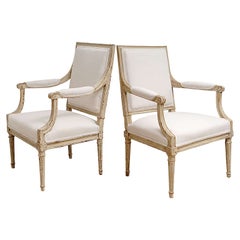 Pair of Square Back Louis XVI Arm Chairs