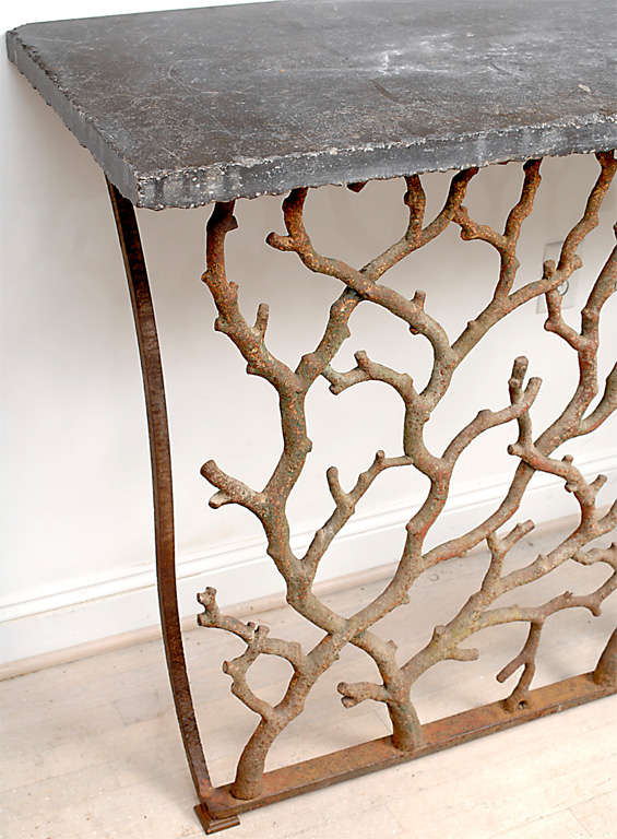 Twig Cast Iron Console with Blue Stone Top In Excellent Condition In Washington, DC