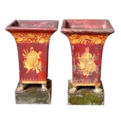 Pair of Directoire Red Gilt and Red Painted Tole Jardinieres