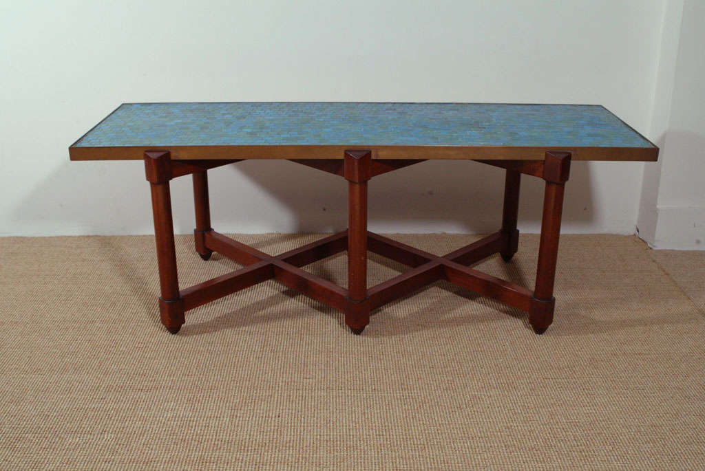 Edward Wormley for Dunbar Blue Glass Mosaic Topped Table In Excellent Condition For Sale In New York, NY