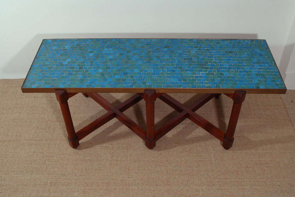 Mid-20th Century Edward Wormley for Dunbar Blue Glass Mosaic Topped Table For Sale