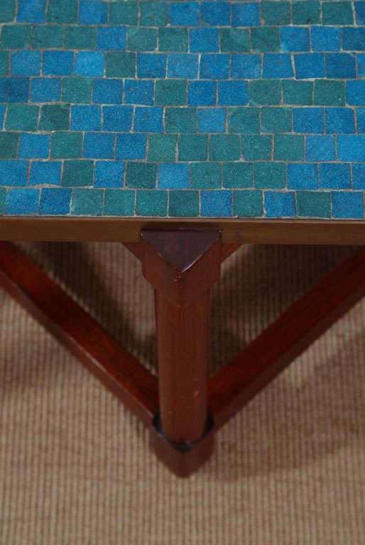 Edward Wormley for Dunbar Blue Glass Mosaic Topped Table For Sale 1