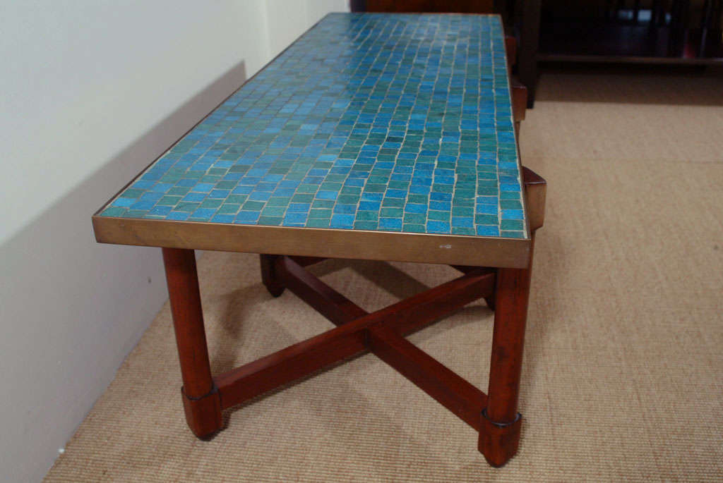 Edward Wormley for Dunbar Blue Glass Mosaic Topped Table For Sale 2
