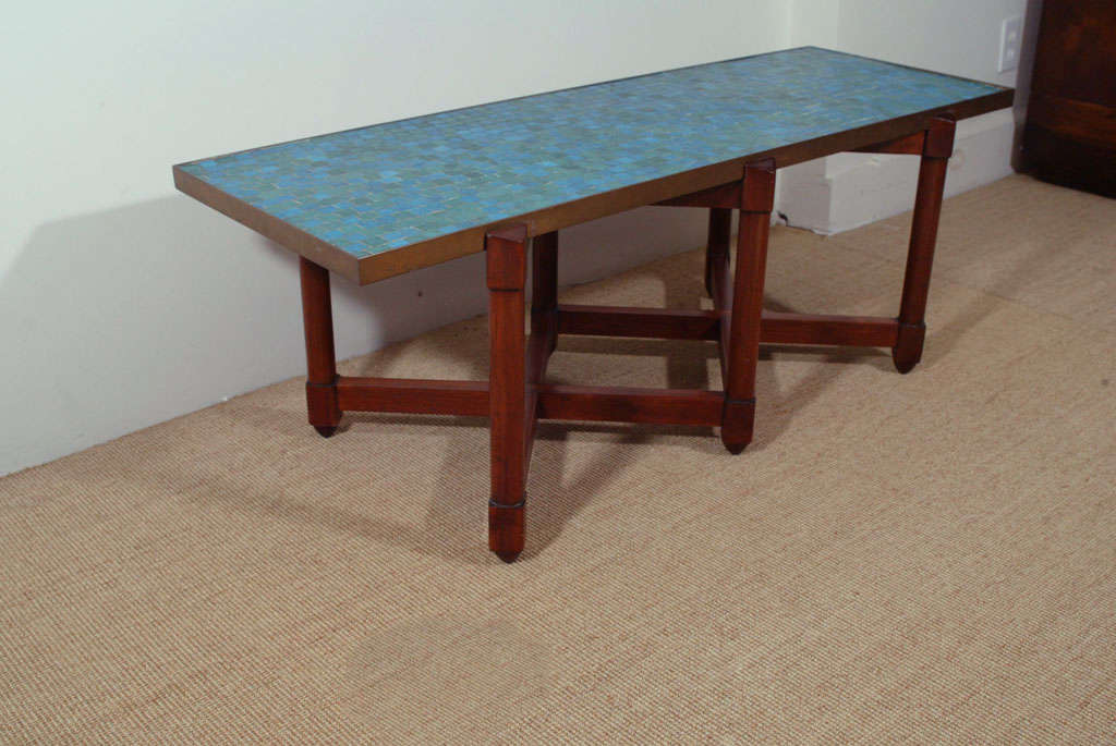 Edward Wormley for Dunbar Blue Glass Mosaic Topped Table For Sale 4