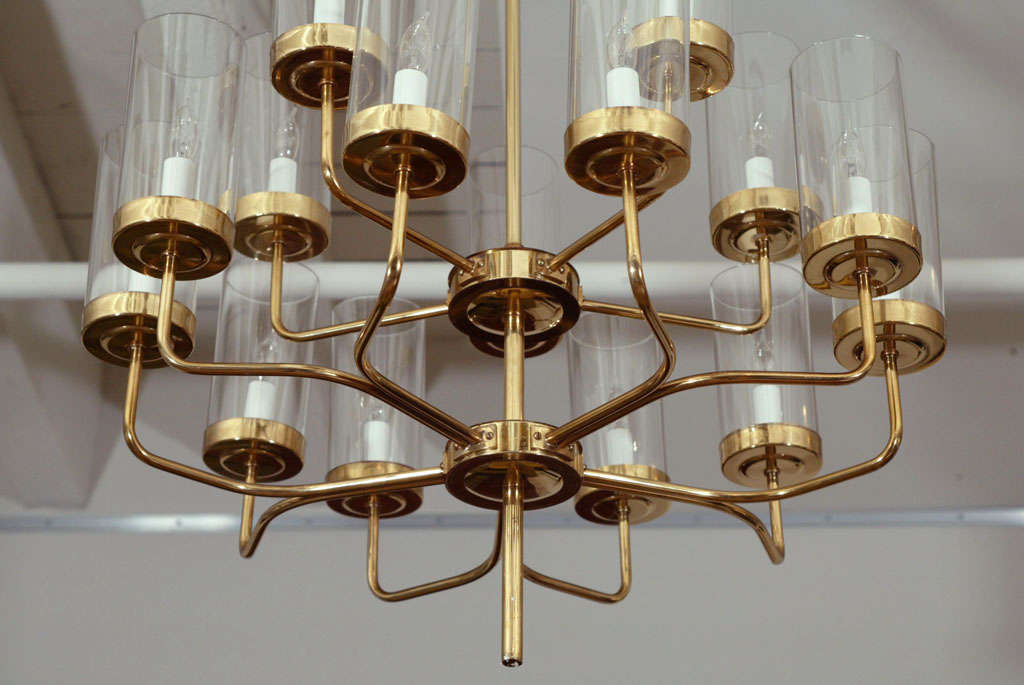 American Brass and Glass Two-Tier Chandelier For Sale