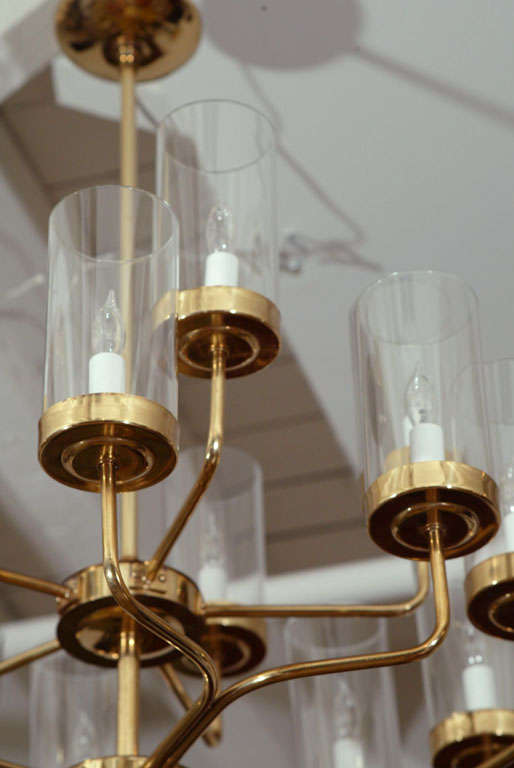 Brass and Glass Two-Tier Chandelier For Sale 1