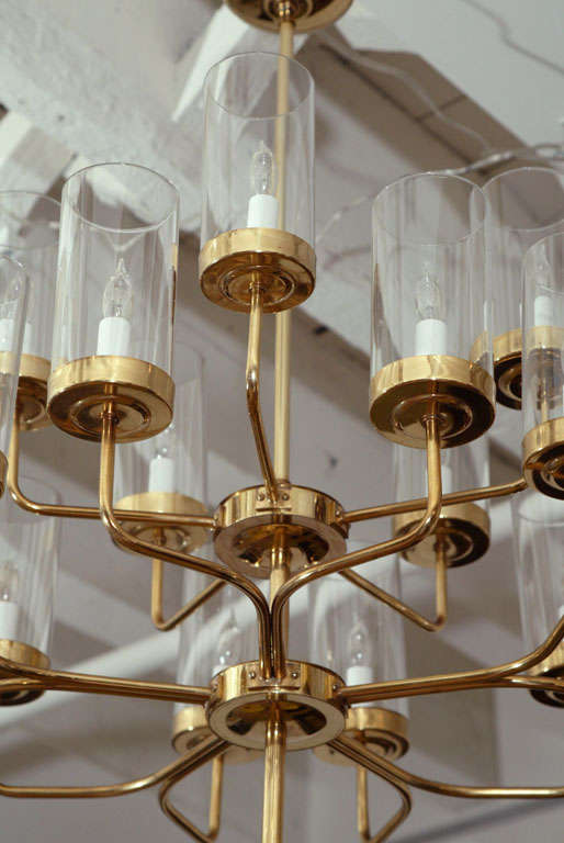 Brass and Glass Two-Tier Chandelier For Sale 2