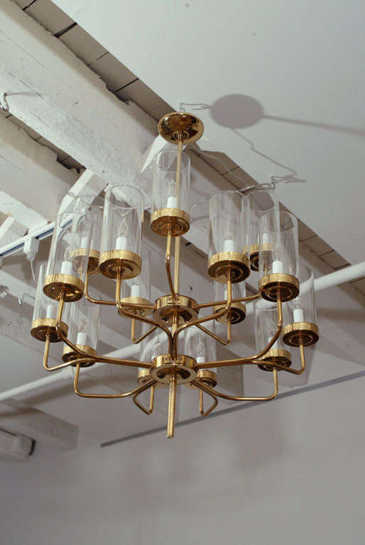 Brass and Glass Two-Tier Chandelier For Sale 3