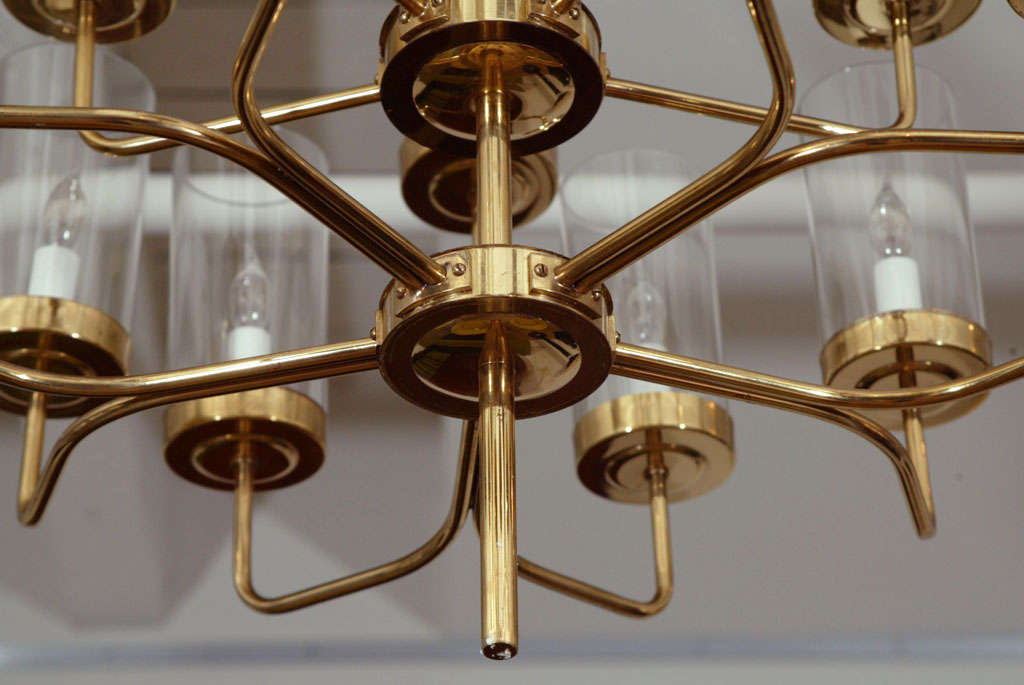 Brass and Glass Two-Tier Chandelier For Sale 4