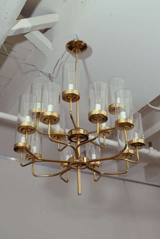 Brass and Glass Two-Tier Chandelier For Sale 5