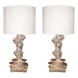 Pair of Platinum Gilt Lotus Blossom Lamps