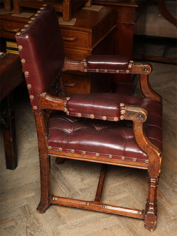 British Pugin Style Armchair Leather Seat and Back
