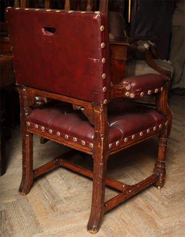 19th Century Pugin Style Armchair Leather Seat and Back