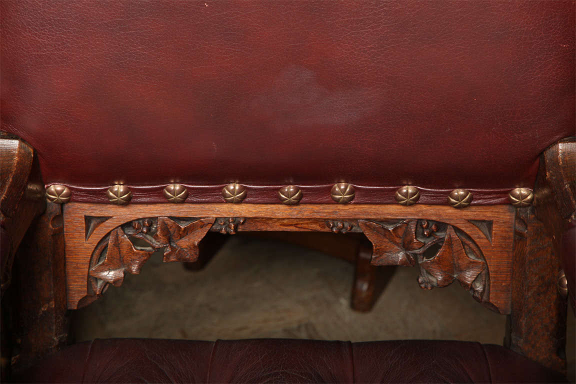 Pugin Style Armchair Leather Seat and Back 4