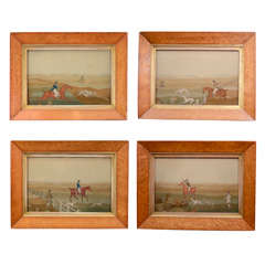 Four English 19th Cent. Feltwork Paintings of Hunting Scenes