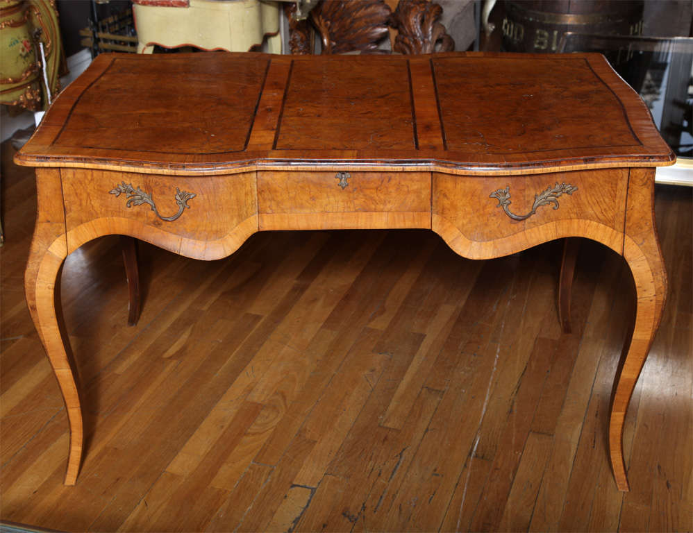 An Italian Burled Walnut Veneered Desk with 3 Drawers