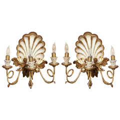 A Pair of 3 light Italian Carved and Gilt Wood Wall Sconces