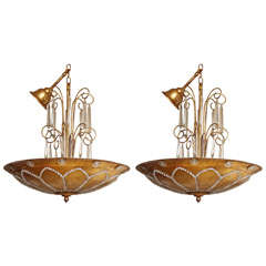 A Pair of French Bagues Gilt Metal Dish Shaped Ceiling Fixtures