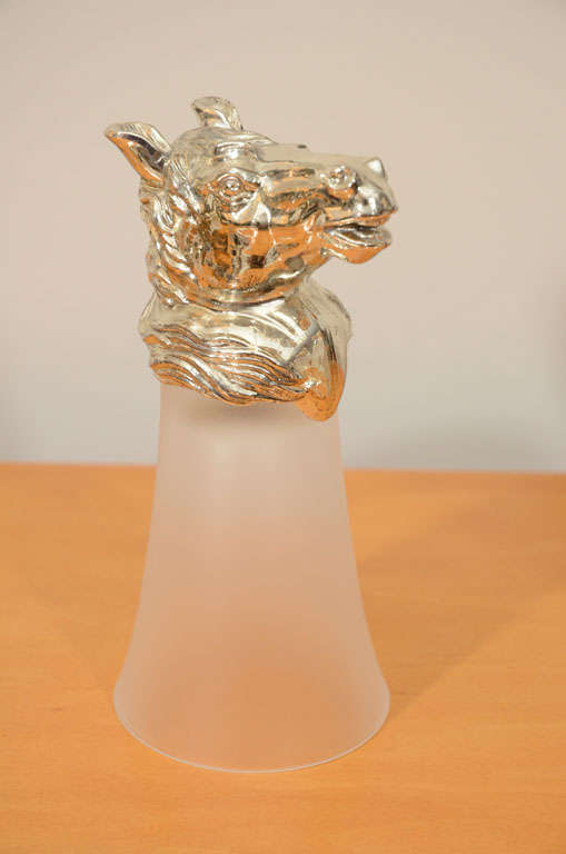 Nickel Plated Horsehead Decanter and Set of '6' Glasses For Sale 5