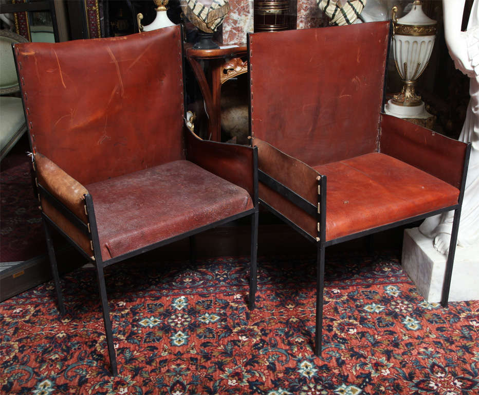 Pair of leather and iron armchairs after Jean Michel Frank
Stock number: MD2.