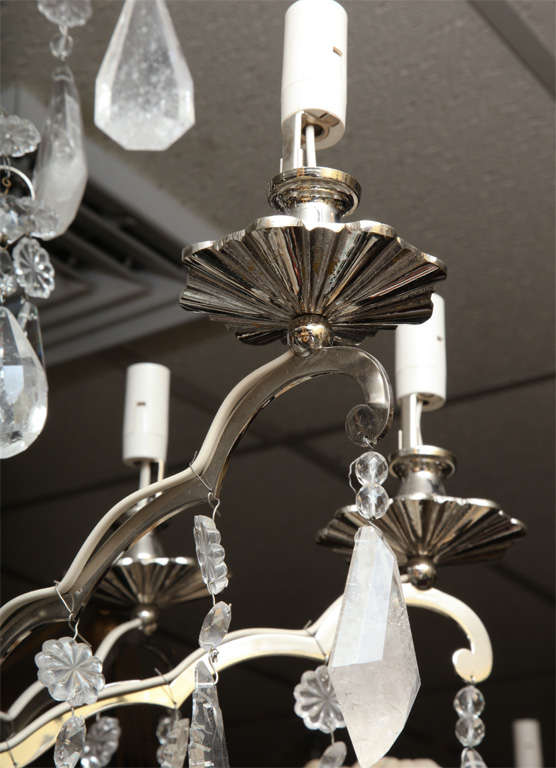French Pair of Chrome and Rock Crystal Chandeliers