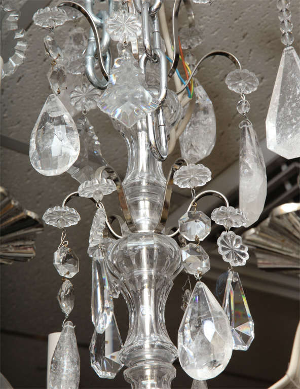 Pair of Chrome and Rock Crystal Chandeliers In Excellent Condition In New York, NY