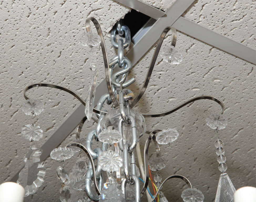 Mid-20th Century Pair of Chrome and Rock Crystal Chandeliers