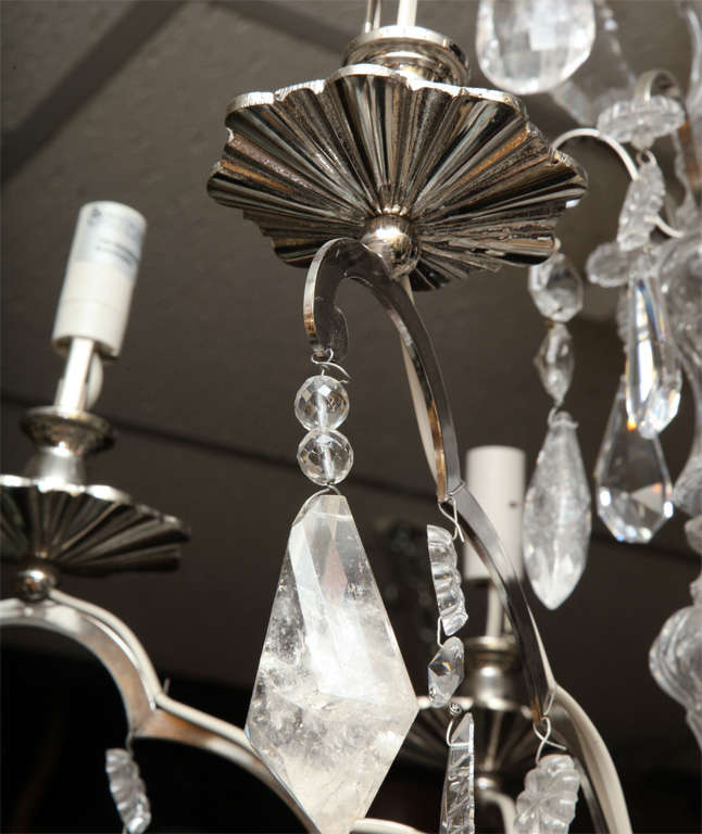 Metal Pair of Chrome and Rock Crystal Chandeliers