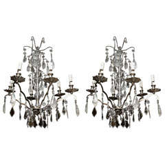 Pair of Chrome and Rock Crystal Chandeliers