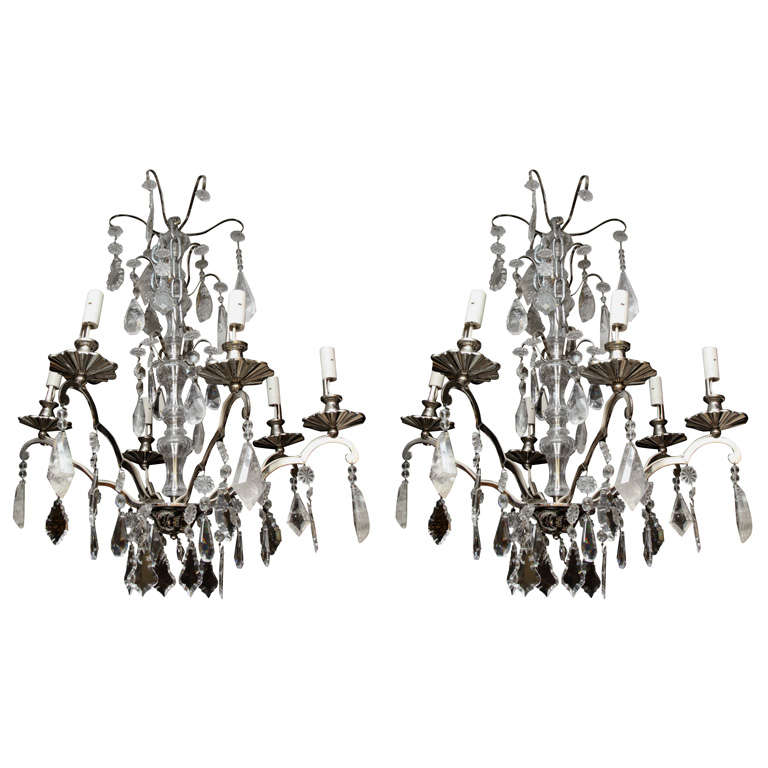 Pair of Chrome and Rock Crystal Chandeliers