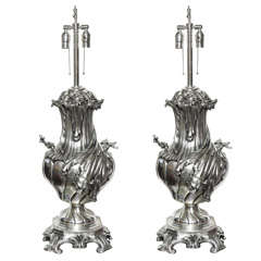 Pair of French 19th Century Silvered Bronze Lamps