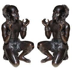 Pair of very large  bronze Chinoiseri figures