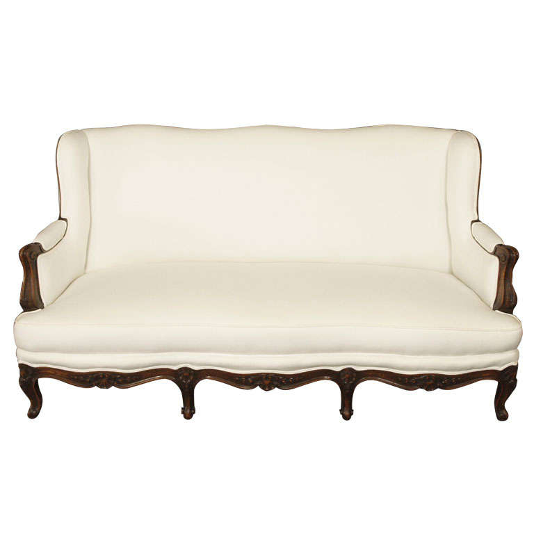 Rare French 19th c. Serpentine Back Louis XV Walnut Sofa