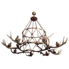 MONUMENTAL IRON AND HORN CHANDELIER
