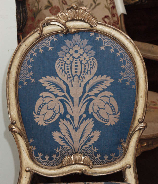 Louis XV SET OF EIGHT PARCE GILT/PAINT 18th C VENETIAN SIDE CHAIRS