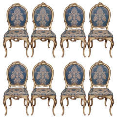 SET OF EIGHT PARCE GILT/PAINT 18th C VENETIAN SIDE CHAIRS