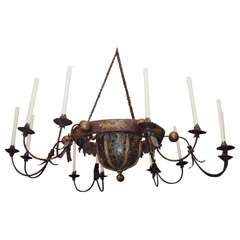 18TH C. PAINTED, GILT AND IRON LARGE SCALE CHANDELIER
