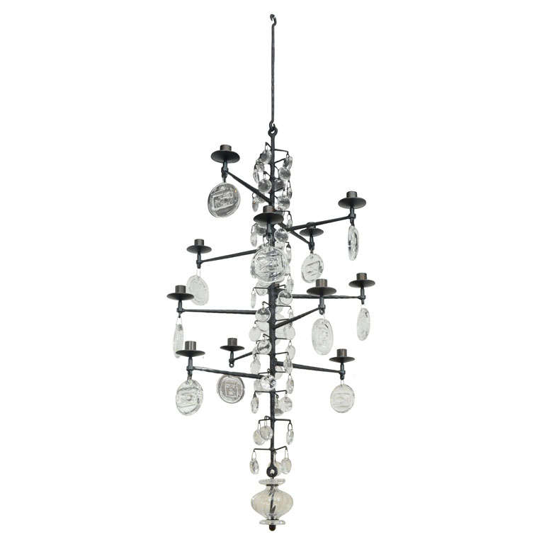 Rare 12 Light Iron And Crystal Chandelier By Erik Hoglund For Rare 12 Light Iron Crystal Chandelier By Erik Hoglund For