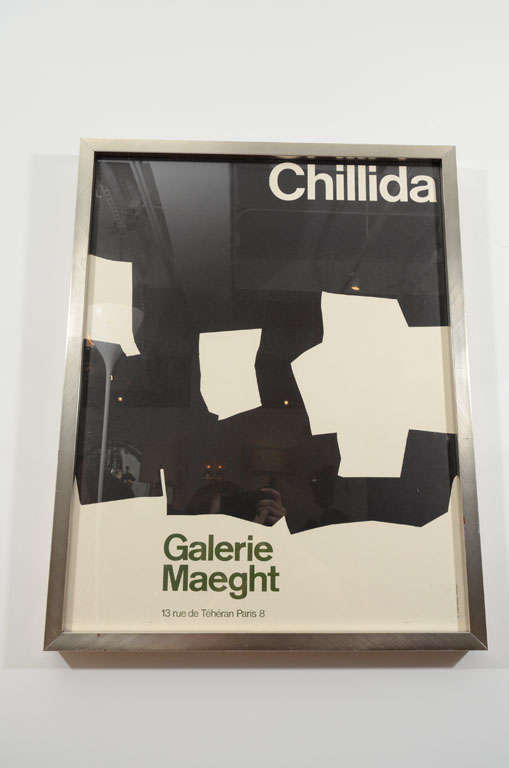 Original vintage Chillida exhibit poster by Gallerie Maeght. France, circa 1970. Framed in custom Larson-Juhl silver leaf frame.<br />
<br />
Measures 25.5 inches tall by 20 inches wide fully framed.<br />
<br />
Item may be viewed at the