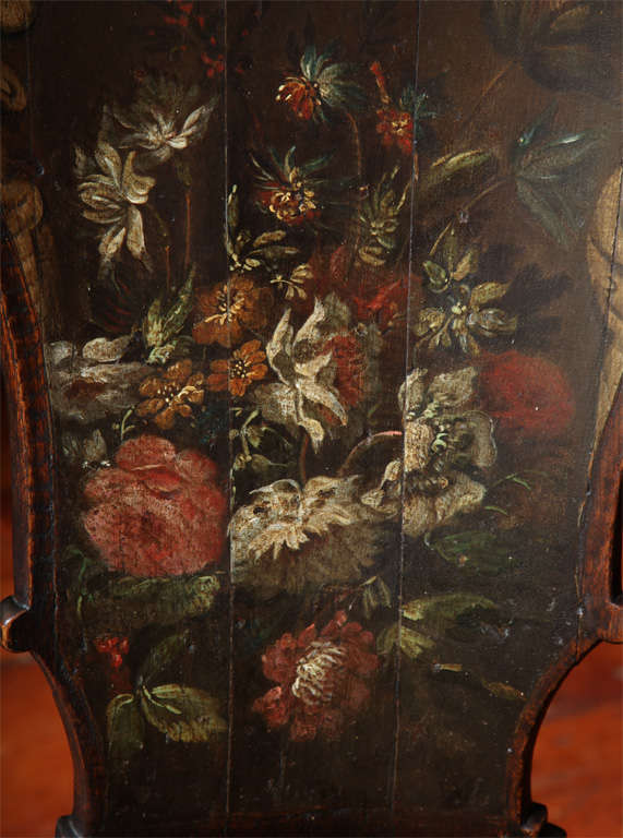 18th Century and Earlier Antique pair of William & Mary floral painted hall chairs c.1700