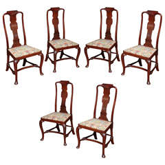 Antique Queen Anne red walnut side chairs, English c.1720