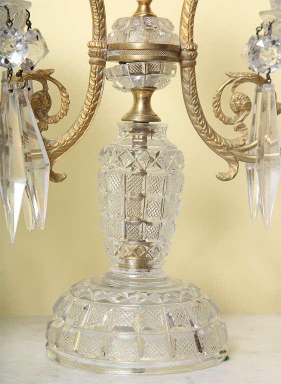 19th Century Pair of Regency Gilt Bronze and Cut-Glass Candelabra, English, circa 1810 For Sale