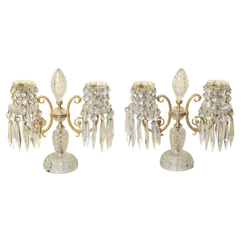 Pair of Regency Gilt Bronze and Cut-Glass Candelabra, English, circa 1810 For Sale