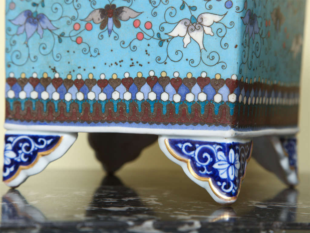 19th Century Fine pair of Japanese cloisonne porcelain cache pot.