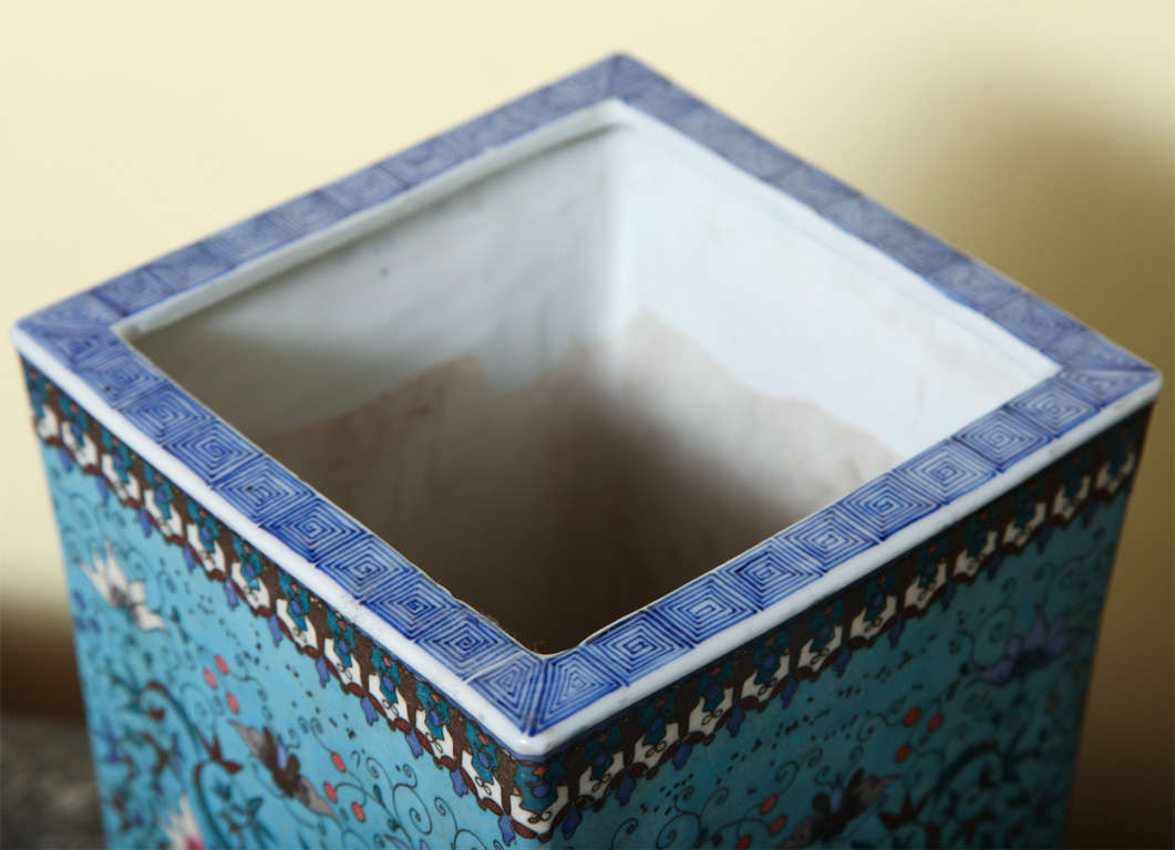 Fine pair of Japanese cloisonne porcelain cache pot. 3