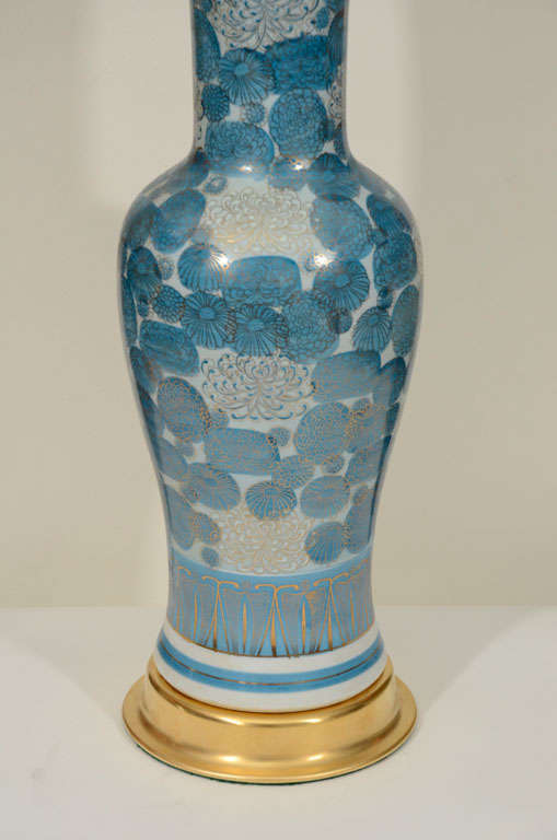 Pair of Blue Chrysanthemum Porcelain Lamps by Marbro 5